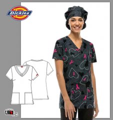 Dickies Breast Cancer Printed I Care a Dot V-Neck Top