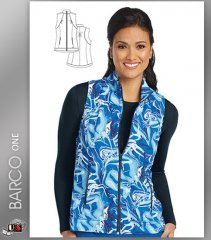 Barco One Women's Stand Collar Zip Front Blue Ocean Print Scrub