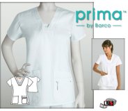 Barco Prima White 3 Pocket Mock V-Neck Scrub Top