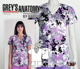 Grey's Anatomy Alia Women's 2 Pkt V-Neck Print Scrub Top