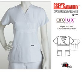 Grey's Anatomy 3 - Pocket Mock Wrap Scrub Top White