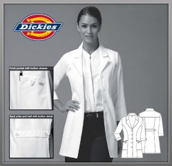 Dickies 31 Womens Missy Fit Fashion Notched Collar Lab Coat