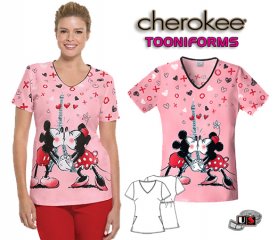 Cherokee Tooniforms Minnie L'Amour V-Neck Top