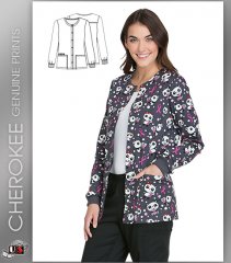 Cherokee Printed Beary Caring Women's Snap Front Warm-Up Jacket