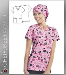 Cherokee Health Prints Owl About The Ribbon V-Neck Top