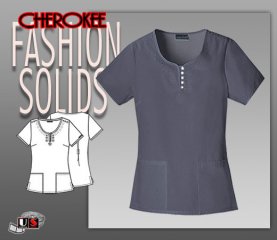 Cherokee Fashion SolidsRound Neck Embroidered Top in Pewter