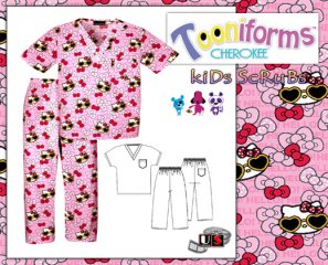 Hello Kitty Summer Fun Cherokee Tooniforms V-Neck Kids Scrub S