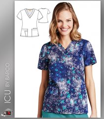 ICU by Barco Uniforms Women's V-Neck Celebrate Print Scrub Top