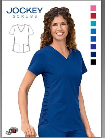 Jockey Women's V-Neck Solid Scrub Top With Ruching - Click Image to Close