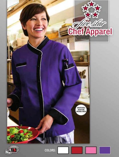 Five Star Chef Apparel Ladies Long Sleeve Executive Coat - Purpl - Click Image to Close