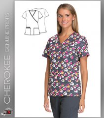 Cherokee Printed Got The Hearts For U Mock Wrap Short Sleeve Top