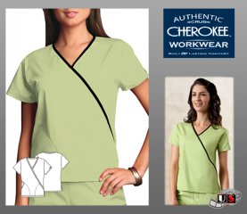 Cherokee Workwear's Mini Mock Wrap Top