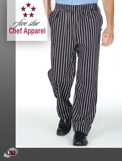 18100-CHALKSTRIPE Five Star Pull-On Chef Pant - Click Image to Close