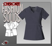 Cherokee Fashion Solids Mock Wrap Embroidered Top in Pewter