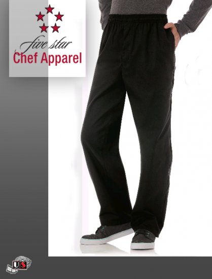 Five Star Chef Uniform Zipper Front Pant - Black - Click Image to Close