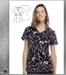 Cherokee Runway Forever And A Daisy Mock Wrap Scrub Top