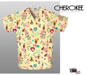 Cherokee HQ Curious George V-Neck Tunic Scrub Top