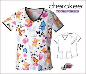 Cherokee Tooniforms V-Neck Top in Up In The Air