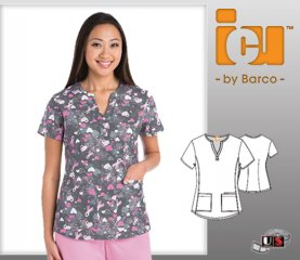 ICU Barco Awareness Printed Top 3 Pocket Mock Placket