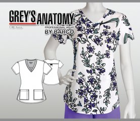 Greys Anatomy Lily 2 Pocket V-Neck Printed Top - LLY