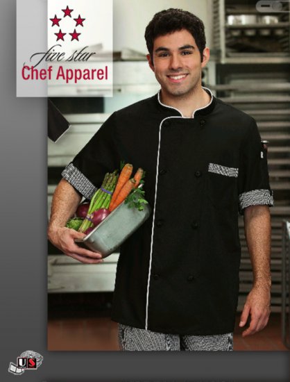 Five Star Unisex Short Sleeve Executive Chef Coat - Click Image to Close