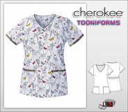 Cherokee Tooniforms V-Neck Knit Panel Top Fawn and Flutter