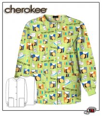 Cherokee Printed Bee Kind To Your Teeth Snap Front Warm-Up Jcket