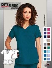 Grey's Anatomy 2 Pocket V-Neck Scrub Top with Fashion Shirring