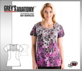 Grey's Anatomy Women's Essence 2 Pocket Square Neck Print Top