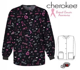 Cherokee Printed Round Neck Snap Front Warm-Up Jacket