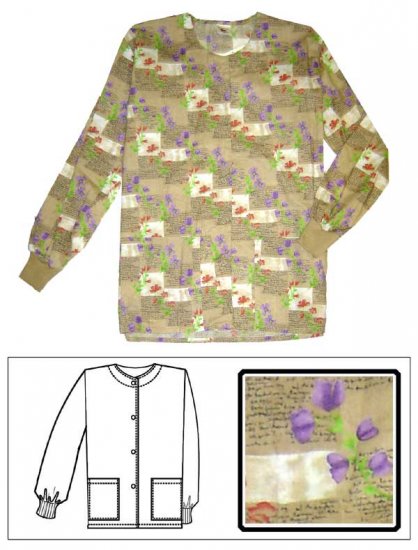 Printed Scrub Jacket Purple Garden - Click Image to Close