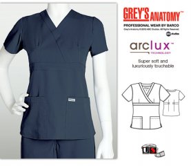 Grey's Anatomy 3 - Pocket Mock Wrap Scrub Top Steel