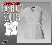 Cherokee Fashion Solids Mock Wrap Embroidered Top in White