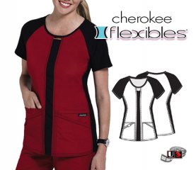 Cherokee Flexibles Scrub Color Blocked Round Neck Knit Panel