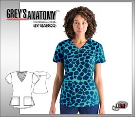 Grey's Anatomy Women's Safari V-Neck Print Top