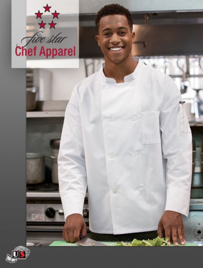 18017 Five Star Unisex Long Sleeve Moisture Wicking Chef Coat - Click Image to Close