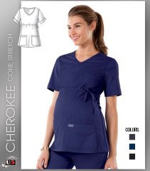Cherokee Workwear Core Stretch Maternity V-Neck Knit Panel Top