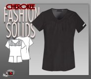 Cherokee Fashion Solids V-Neck Embroidered Top in Black