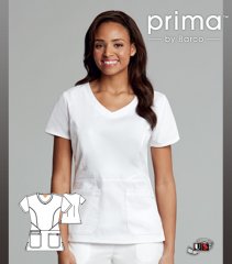 Prima Round Neck Fashion White Three Pockets Scrub Top