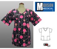 Madison Medical Printed V-Neck Scrub Top - Sweet Heart