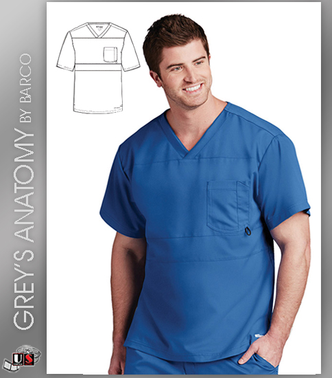 Active by Grey's Anatomy Men's Paneled V-Neck Solid Scrub Top - Click Image to Close