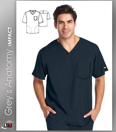 Grey's Anatomy iMPACT Men's Ascend V-Neck Solid Scrub Top - Click Image to Close