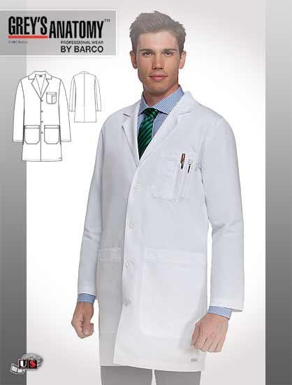 Grey's Anatomy Men's Tablet Pocket 37" Lab Coat - Click Image to Close
