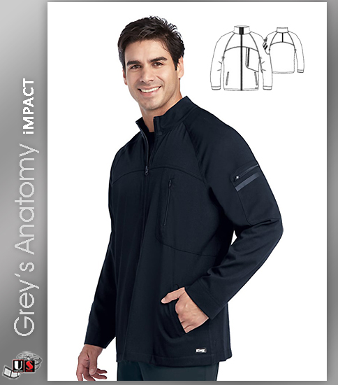 Grey's Anatomy iMPACT Men's Ascent Zip Front Solid Scrub Jacket - Click Image to Close