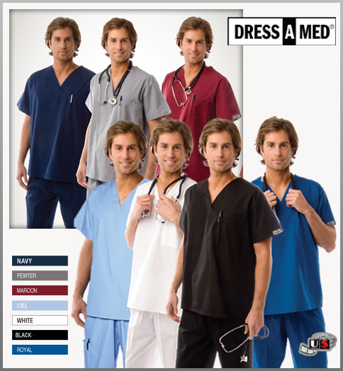 Dress A Med Solid Premium Scrub Set Nursing V-Neck Uniform Set - Click Image to Close