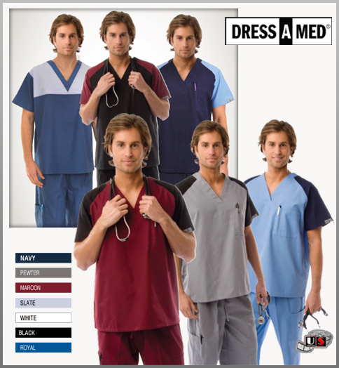 Dress A Med Premium Set Nursing Two Tone V-Neck Uniform Set - Click Image to Close