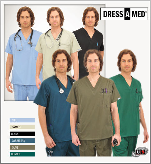 Dress A Med Premium Mens Functional 4 Pckts V-Neck Scrub Set - Click Image to Close