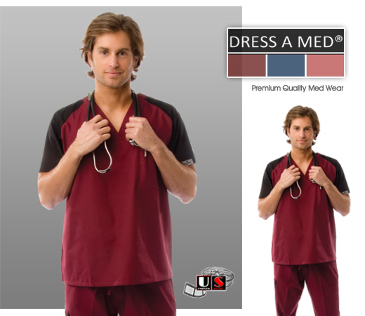 Dress A Med Solid Contrast V-Neck Scrub Top - Maroon - Click Image to Close