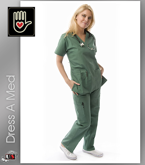 Dress A Med A Solid Premium V-Neck 3 Pocket Scrub Top - Click Image to Close