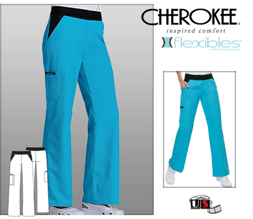 Cherokee Flexibles Cargo Pocket Pant - Black Waist Band - Click Image to Close